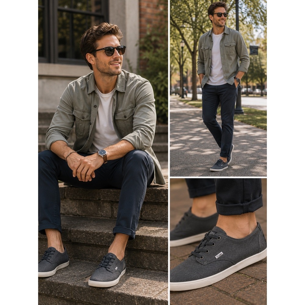 TOMS Paseo Sneakers Charcoal Gray Textile Casual Low Top Lace Up 9.5